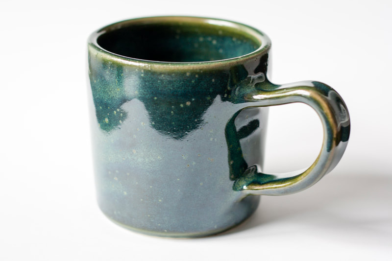 Artefact:Mug Background:White Clay:PB103 Collective:Single Glaze:LinShinGreen Orientation:Perspective